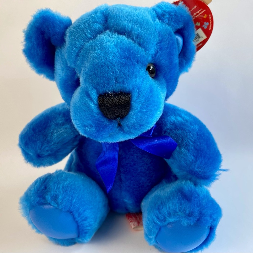 First and Main vintage blue teddy bear, rainbow series plush, collectible